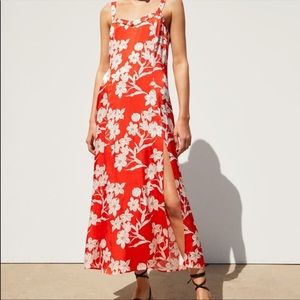 Zara Red and White Floral Satin Effect maxi dress
